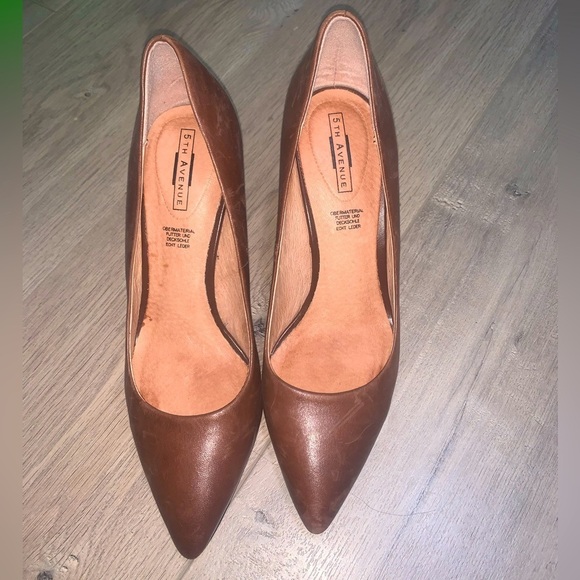 5TH AVENUE Pump High Brown Leather Heels size 38 Pointed Sandals - Picture 1 of 8